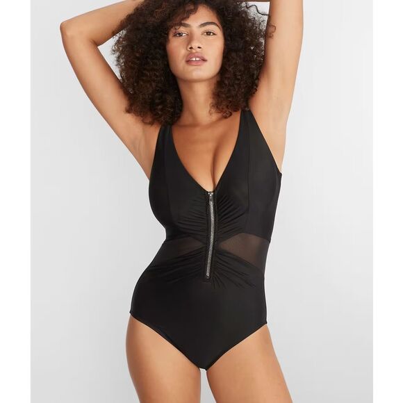 MIRACLESUIT  Vive One Piece zipper front underwire swimsuit black US 12 NEW - Picture 1 of 6